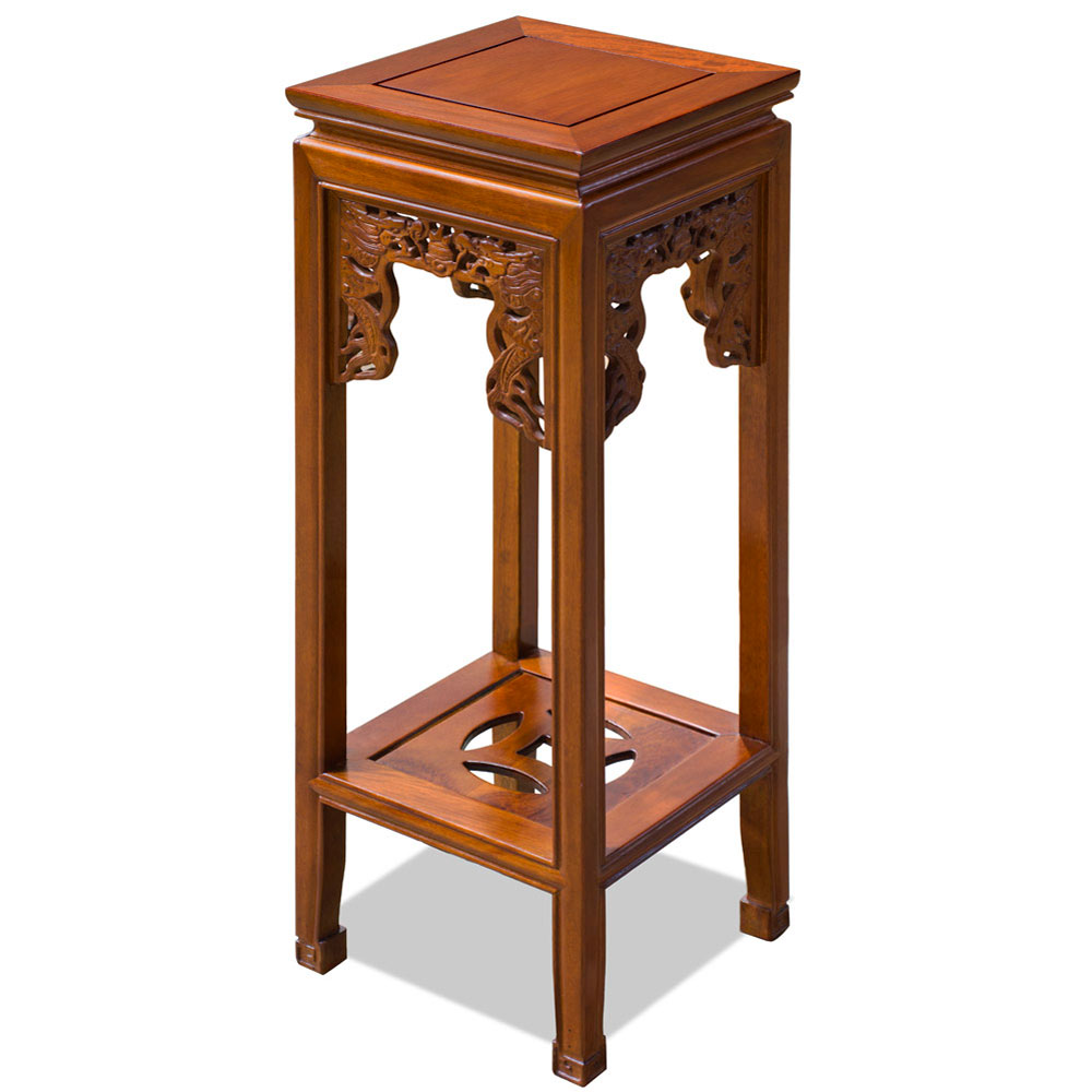 30 Inch Natural Finish Rosewood Imperial Dragon Asian Pedestal