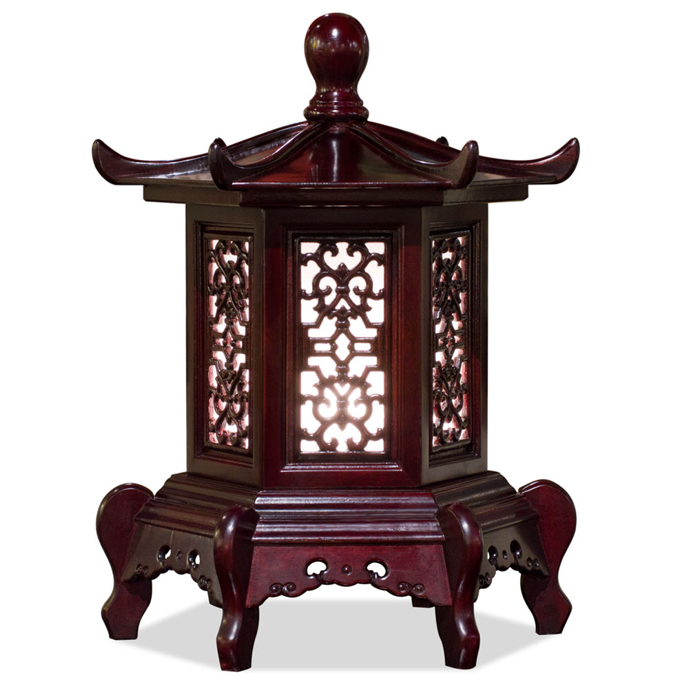 Dark Cherry Rosewood Chinese Pagoda Lamp