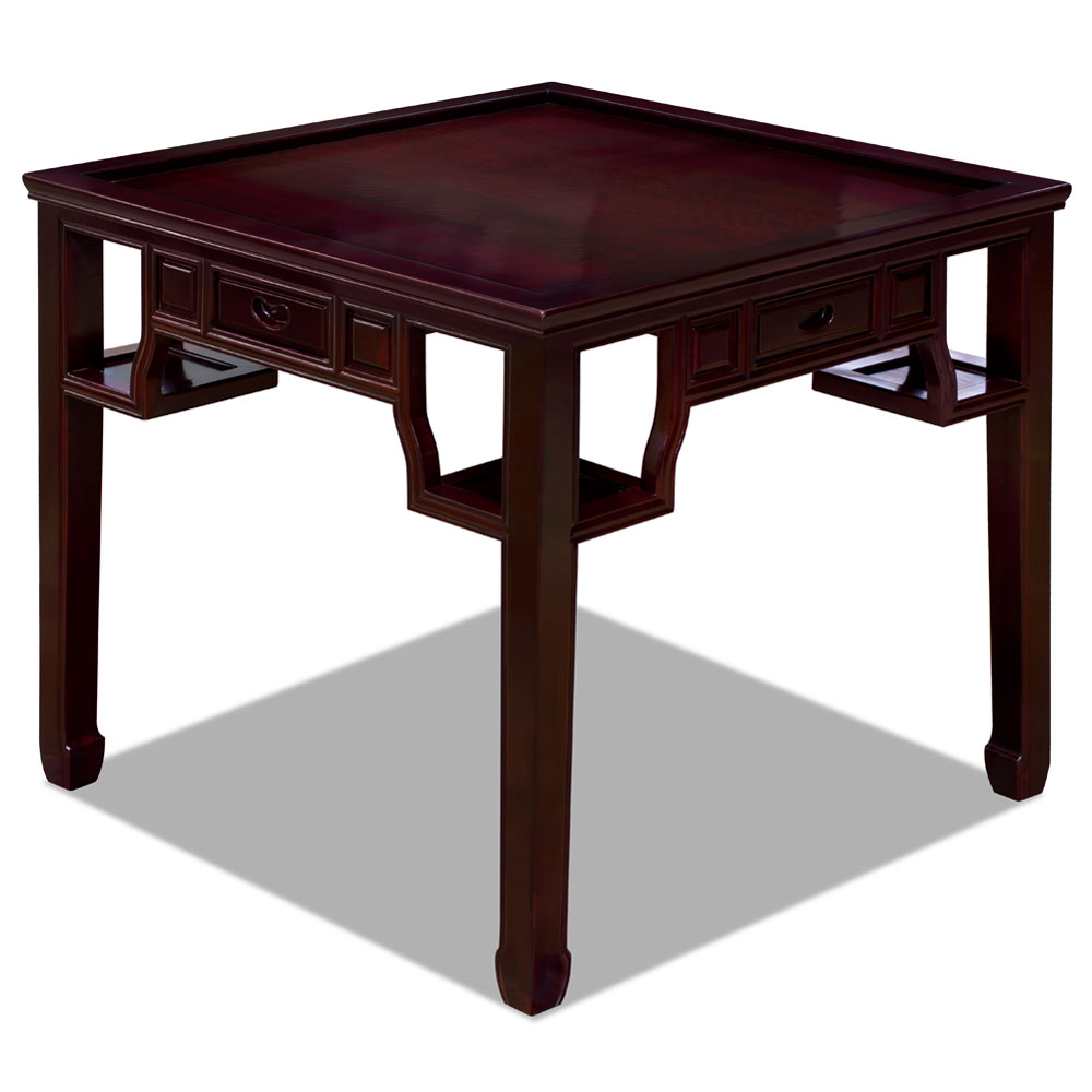 Rosewood Dark Cherry Finish Chinese Mahjong Table with Four Drawers