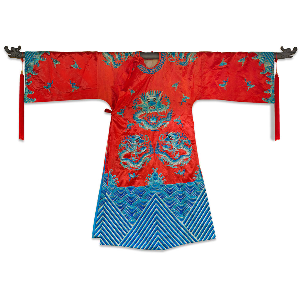 Vintage Red and Turquoise Chinese Imperial Dragon Robe