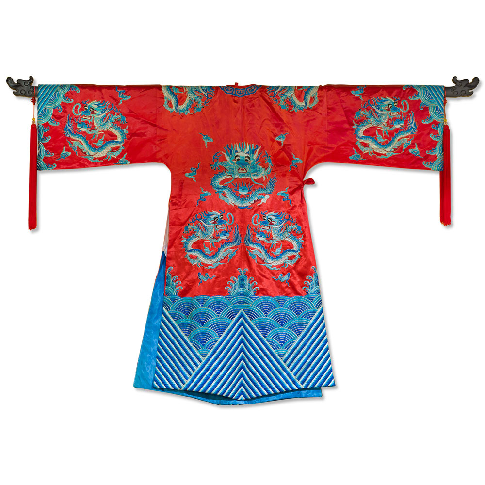 Vintage Red and Turquoise Chinese Imperial Dragon Robe