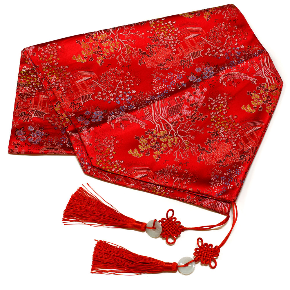 50 Inch Red Silk Chinese Courtyard Table Runner