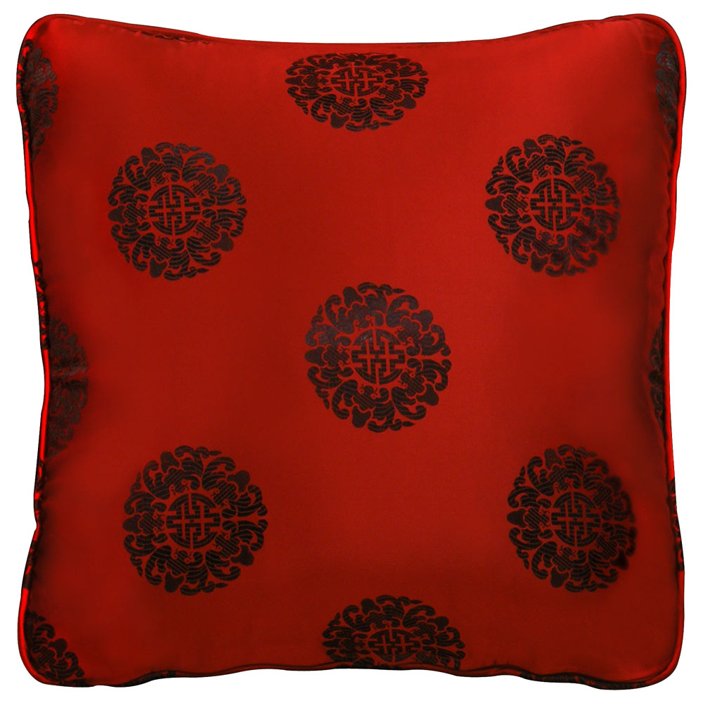 Red Silk Chinese Longevity Pillow