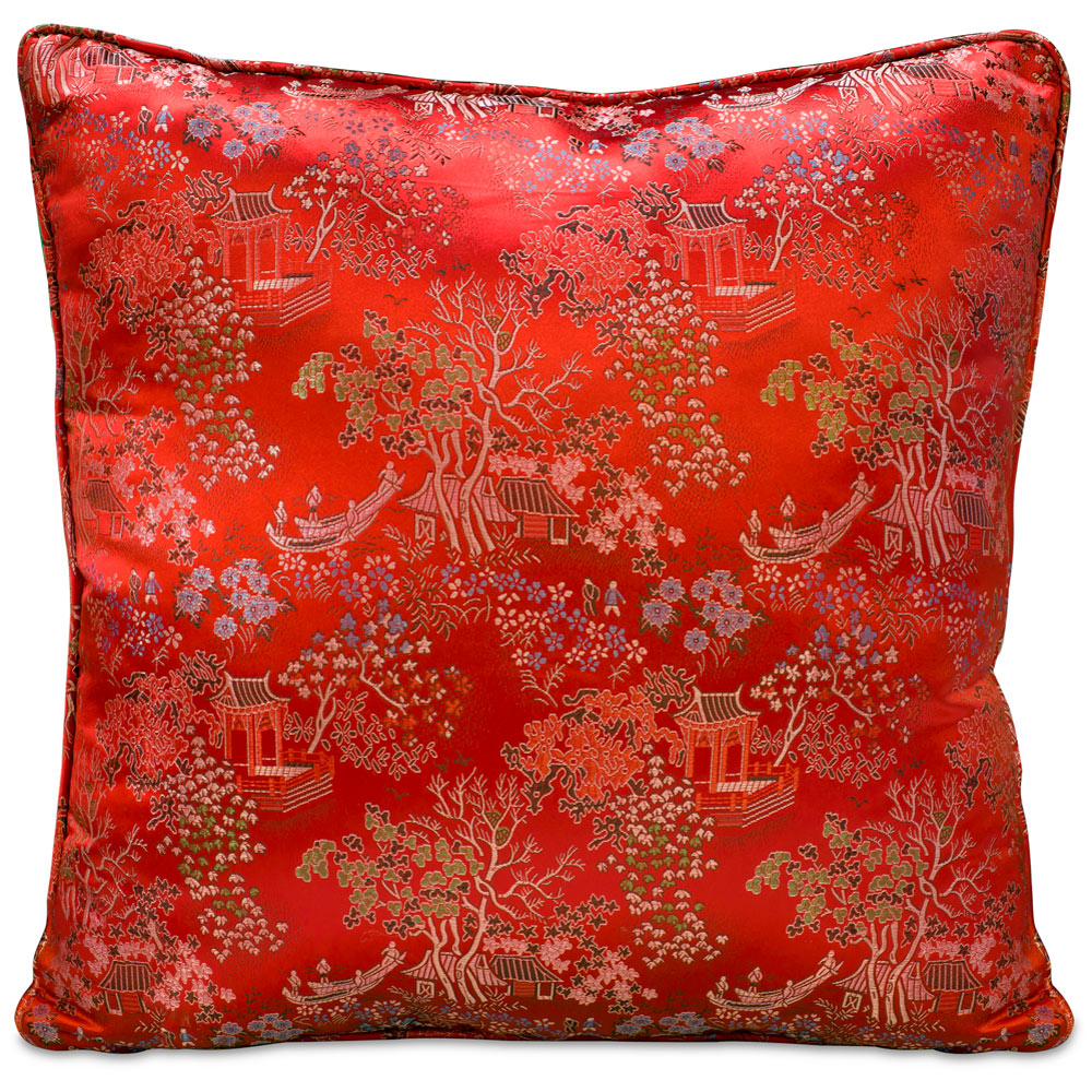 Red Chinese Silk Pillow (#17)