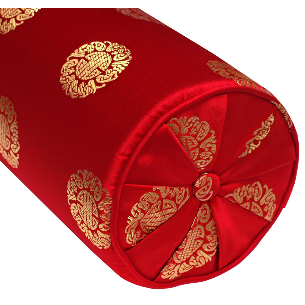 Red Silk Chinese Longevity Long Bolster Pillow