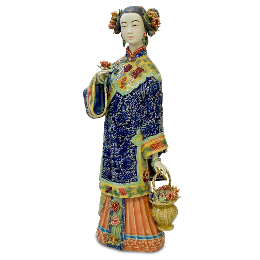 Chinese Porcelain Figurine, Lady with Flower Basket