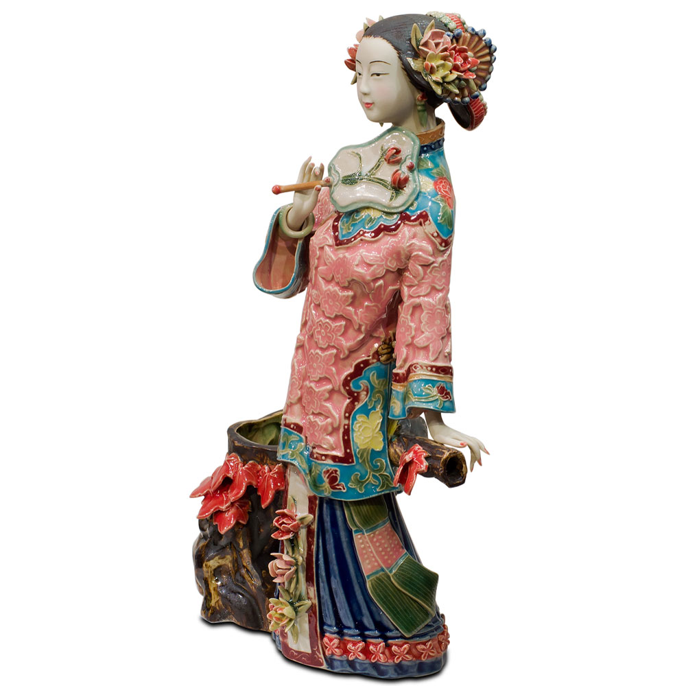 Chinese Porcelain Figurine, Lady with Autumn Maple Leaves