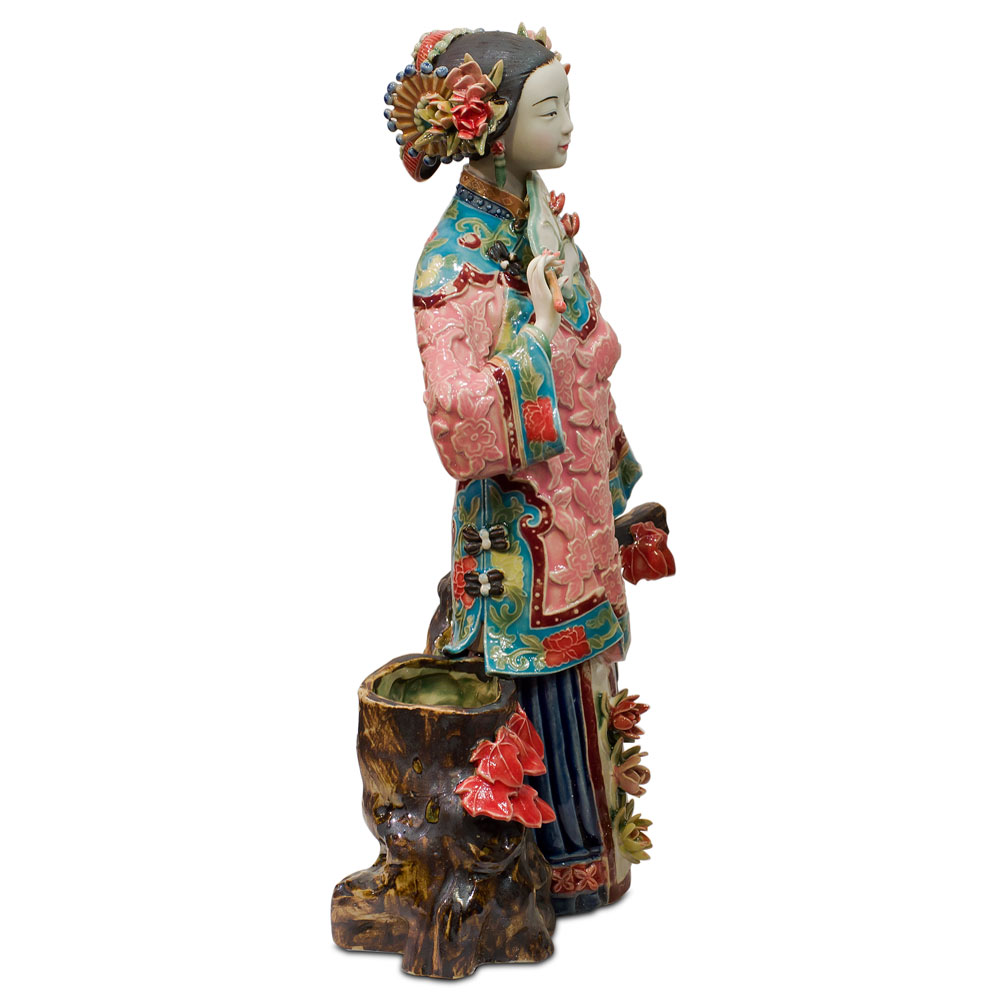 Chinese Porcelain Figurine, Lady with Autumn Maple Leaves