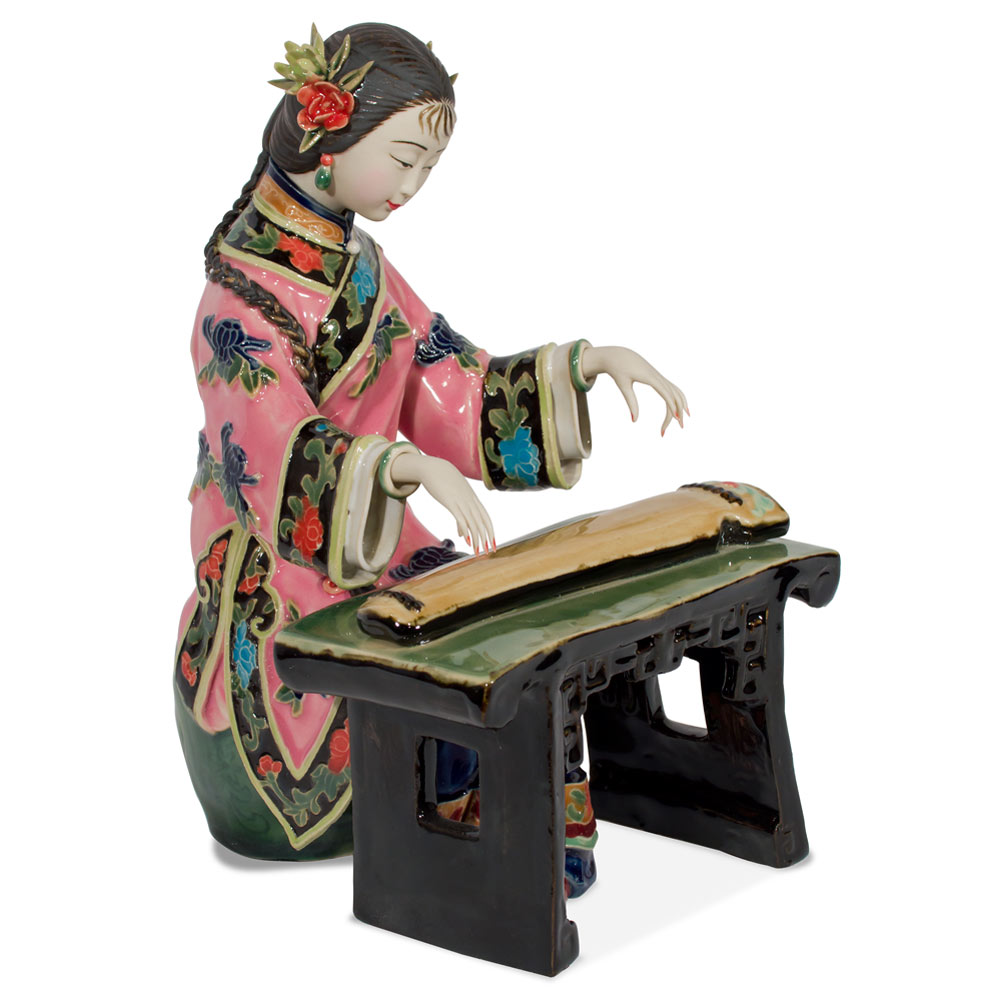 Chinese Porcelain Figurine, Lady Playing Guqin