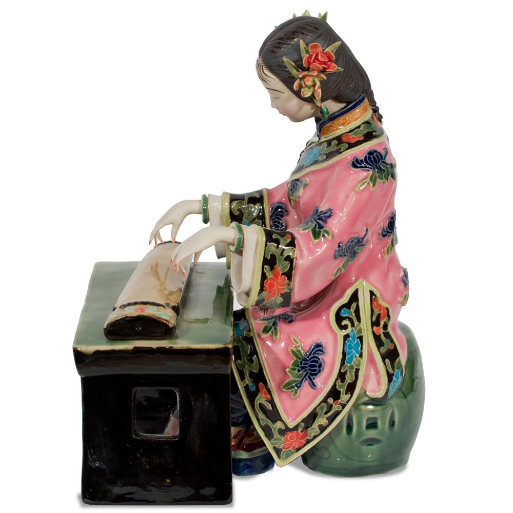 Chinese Porcelain Figurine, Lady Playing Guqin