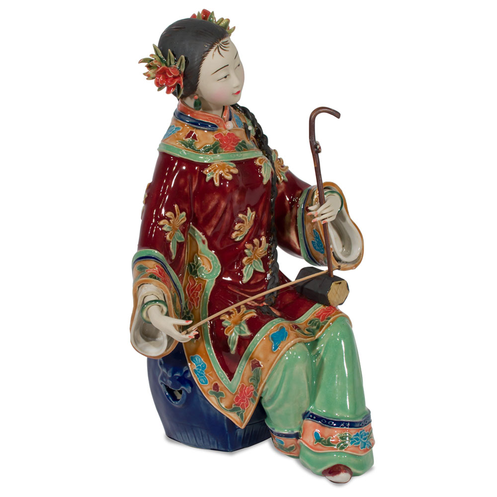 Chinese Porcelain Figurine, Lady Playing Erhu