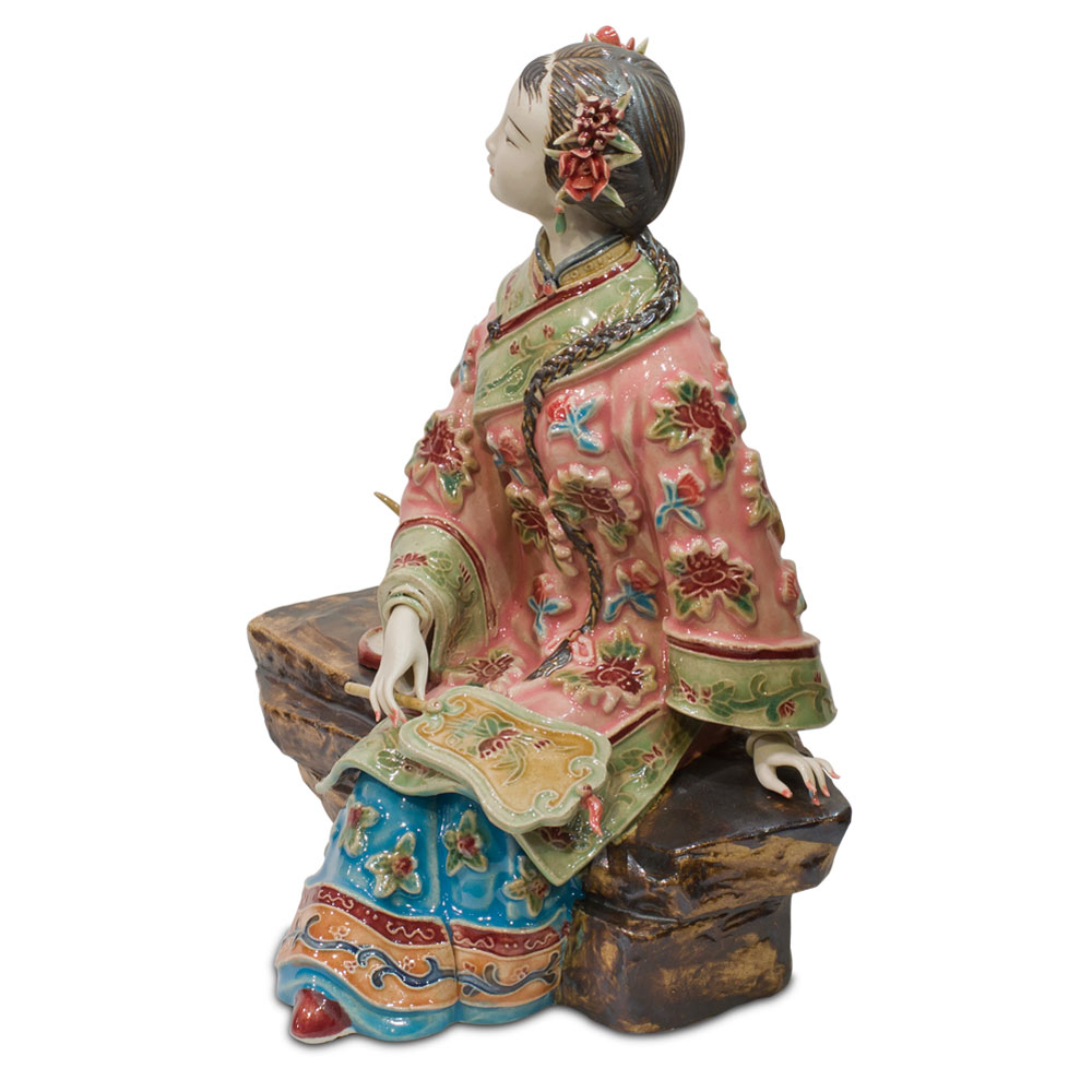 Chinese Porcelain Figurine, Shi Wan Lady in Pink