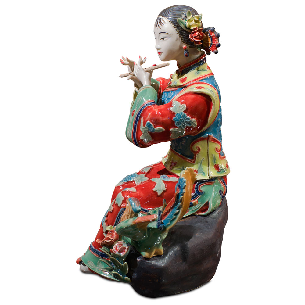 Chinese Porcelain Figurine, Shi Wan Lady with Flute