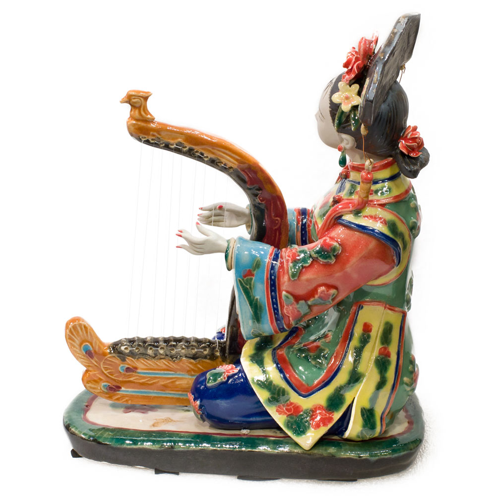 Chinese Porcelain Figurine, Shi Wan Lady Playing the Harp