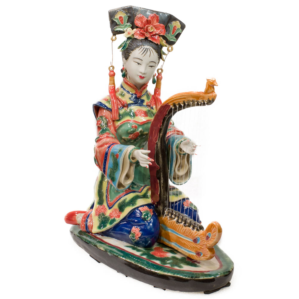 Chinese Porcelain Figurine, Shi Wan Lady Playing the Harp