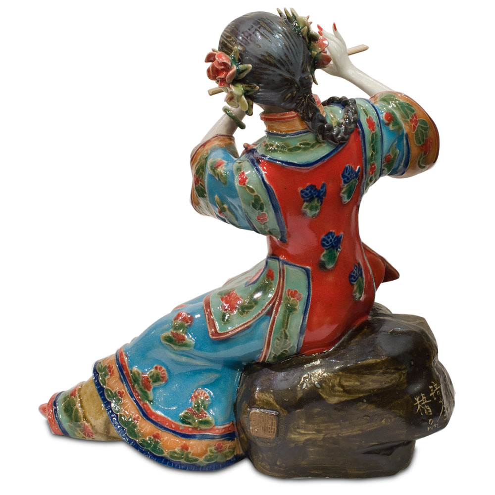 Chinese Porcelain Figurine, Shi Wan Lady Playing the Flute