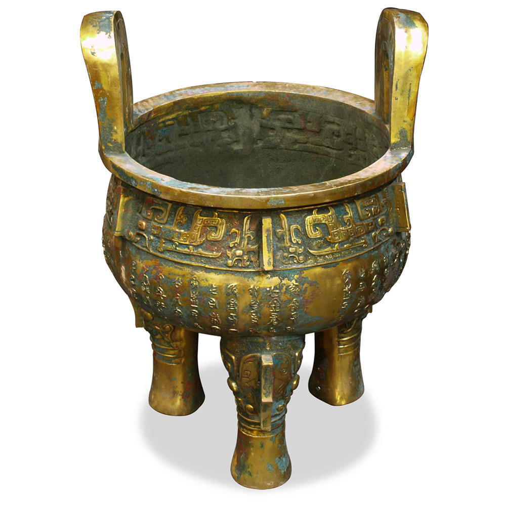 27 Inch Bronze Patina Imperial Inscribed Chinese Ding