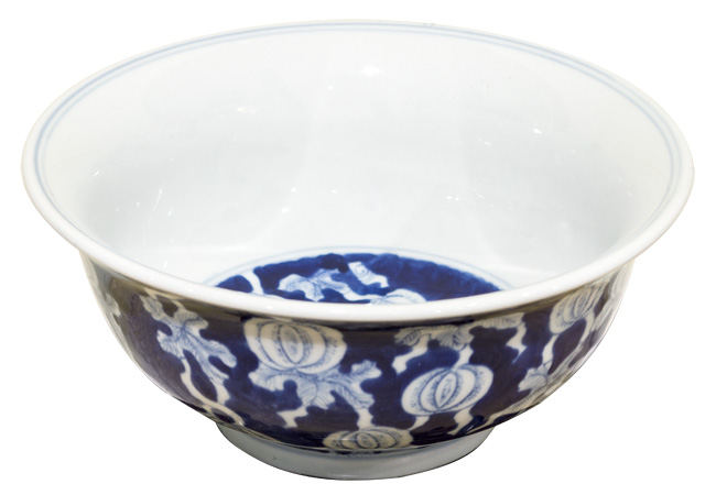 Blue and White Petite Pumpkin Motif Porcelain Bowl