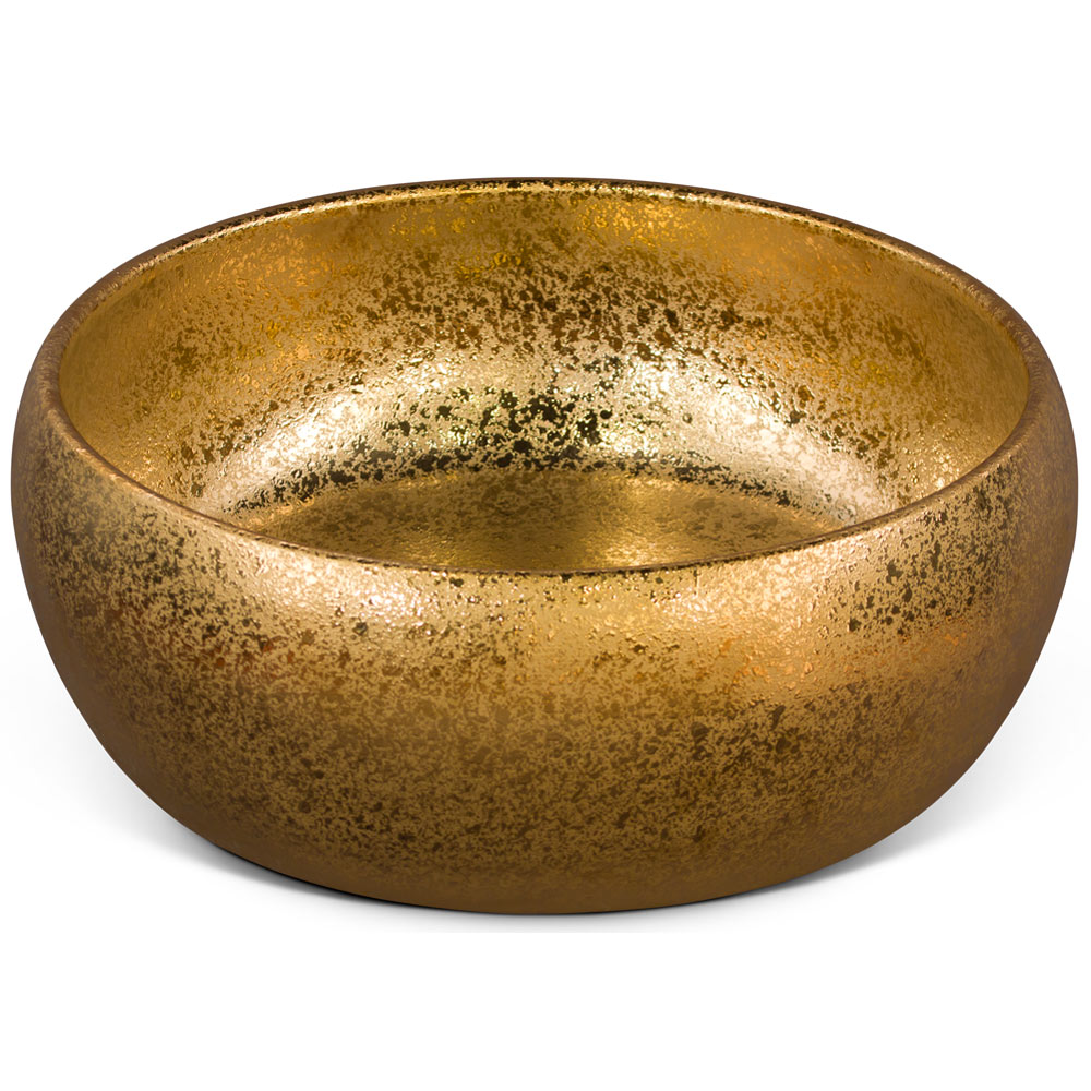 15in Gold Textured Oriental Porcelain Basin