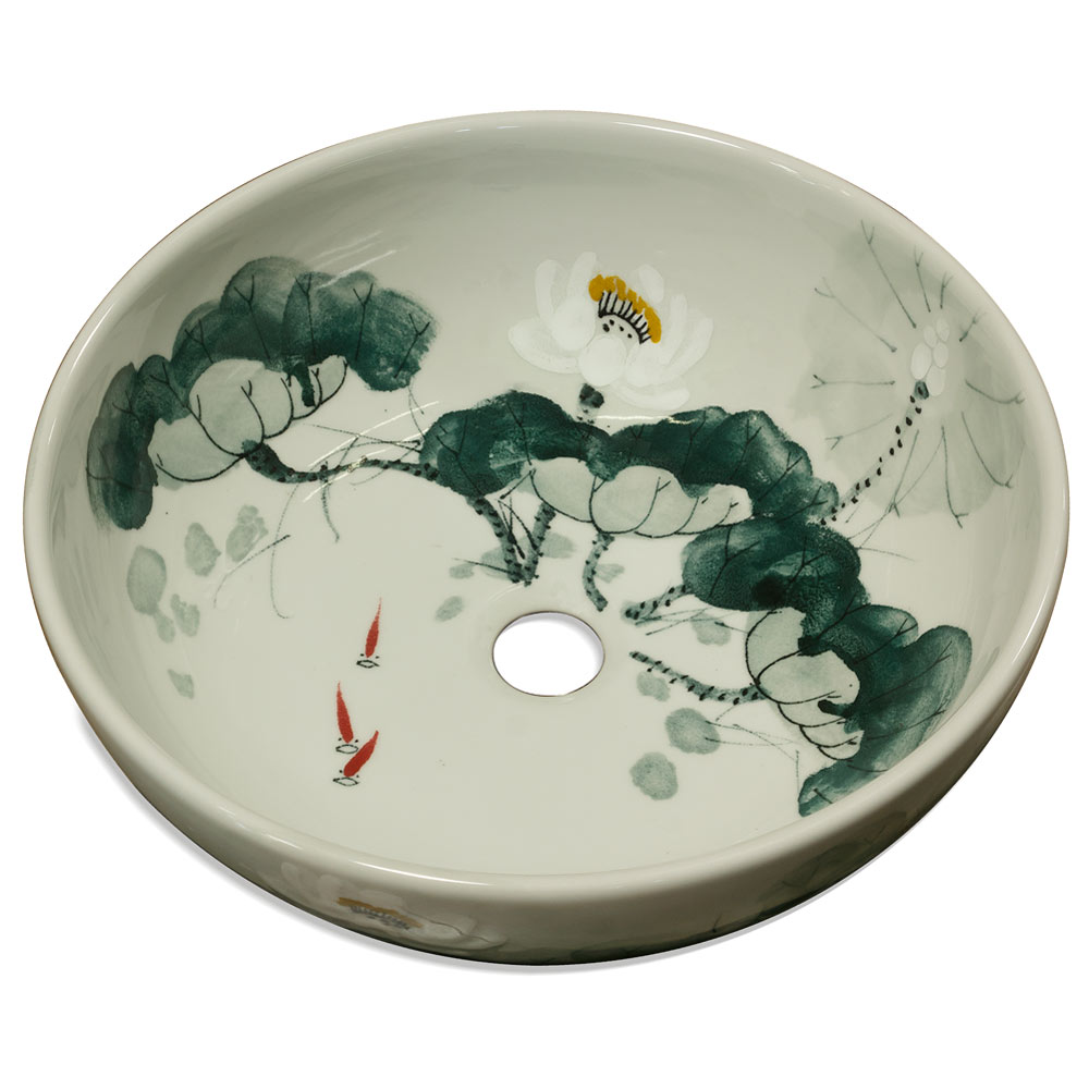 Porcelain Lotus Koi Pond Motif Oriental Basin