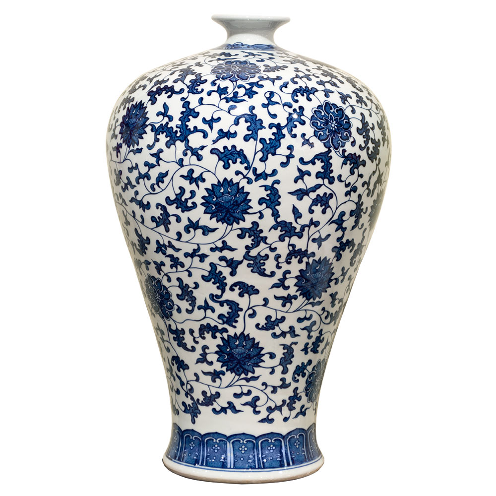 22 Inch Blue and White Chinese Porcelain Ming Vase