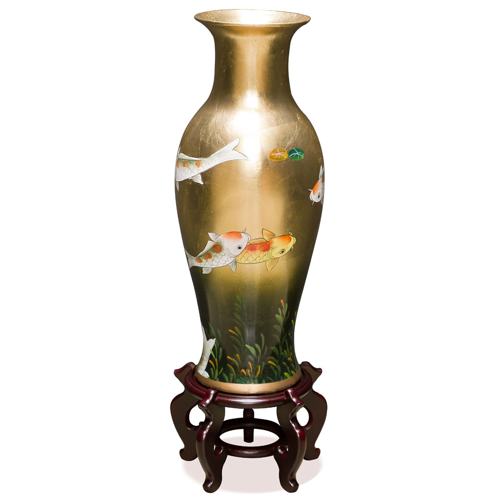 24 Inch Gold Leaf Prosperity Koi Fish Oriental Vase