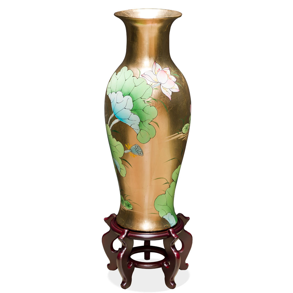 24 Inch Gold Leaf Tranquility Lotus Pond Oriental Vase