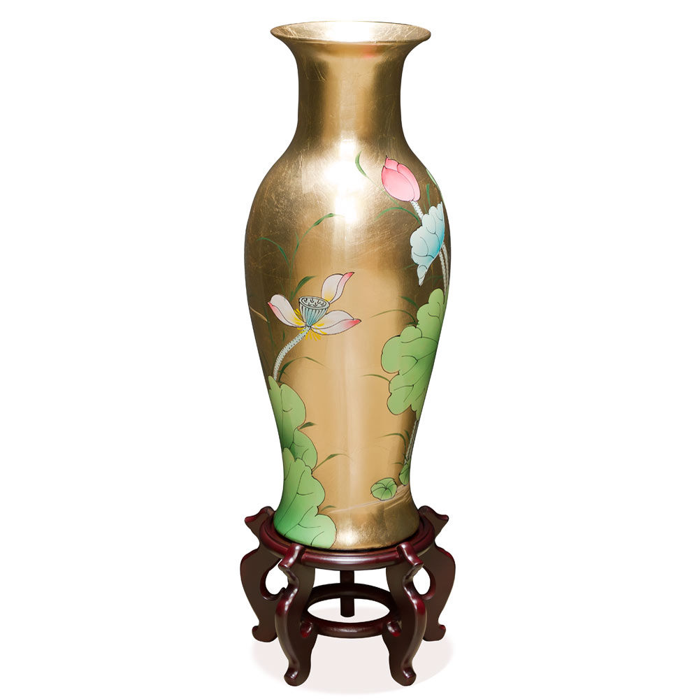24 Inch Gold Leaf Tranquility Lotus Pond Oriental Vase
