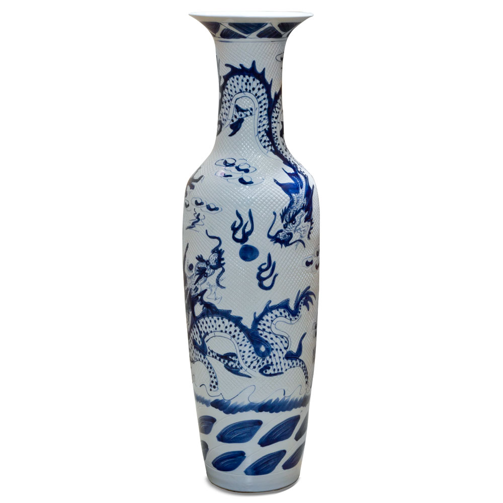 55 Inch Blue and White Porcelain Imperial Dragon Motif Chinese Jingdezhen Vase