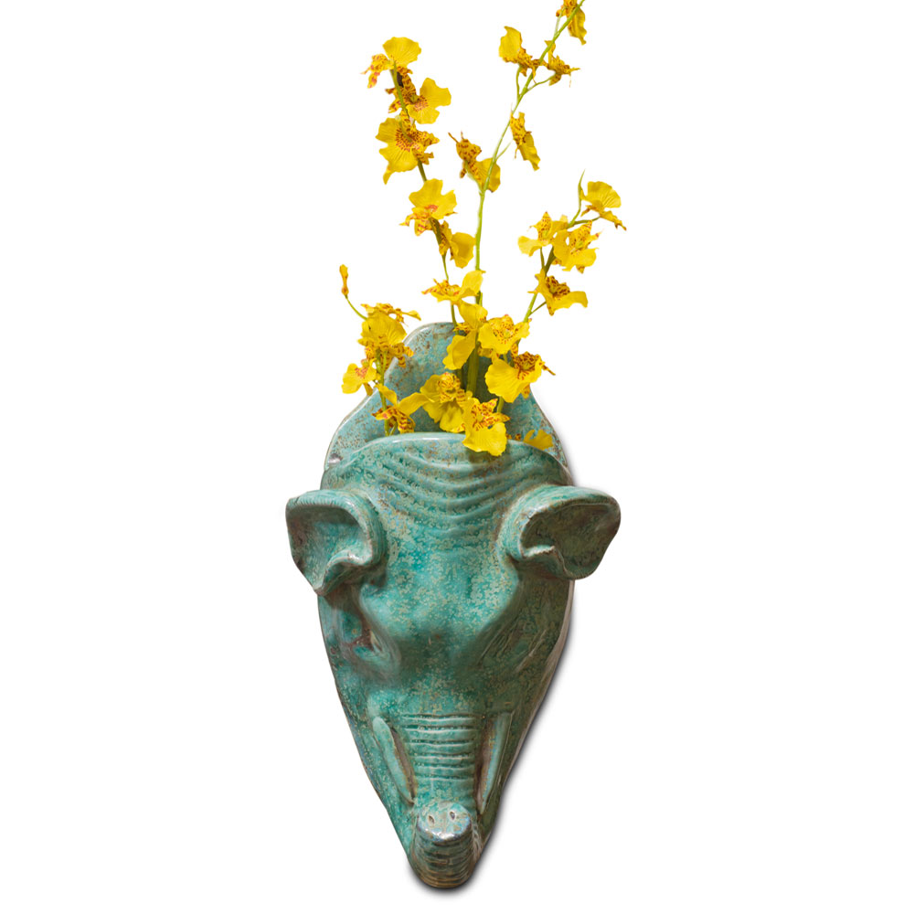 Green Porcelain Elephant Wall Hanging Oriental Vase