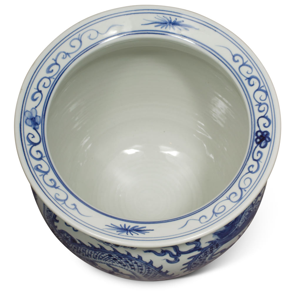 12 Inch Blue and White Porcelain Imperial Dragon Chinese Fishbowl Planter