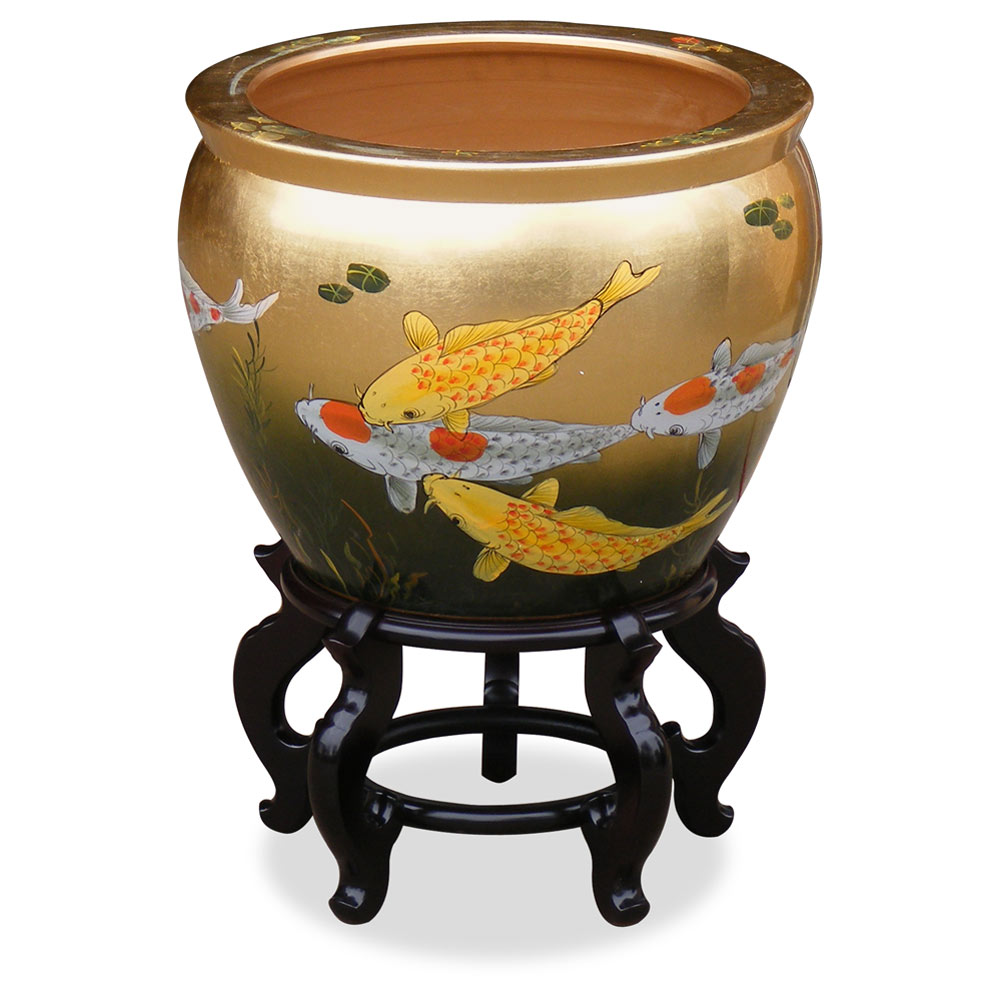 16in Hand-Painted Prosperity Koi Fish Design Fishbowl