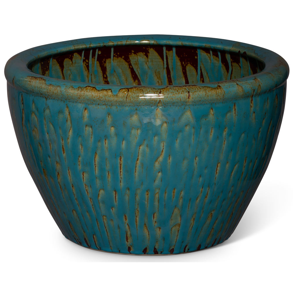 20 Inch Handmade Distressed Teal Chinese Fishbowl Planter