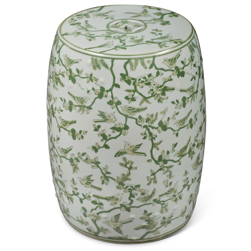 Green & White Porcelain Flower and Bird Motif Chinese Garden Stool