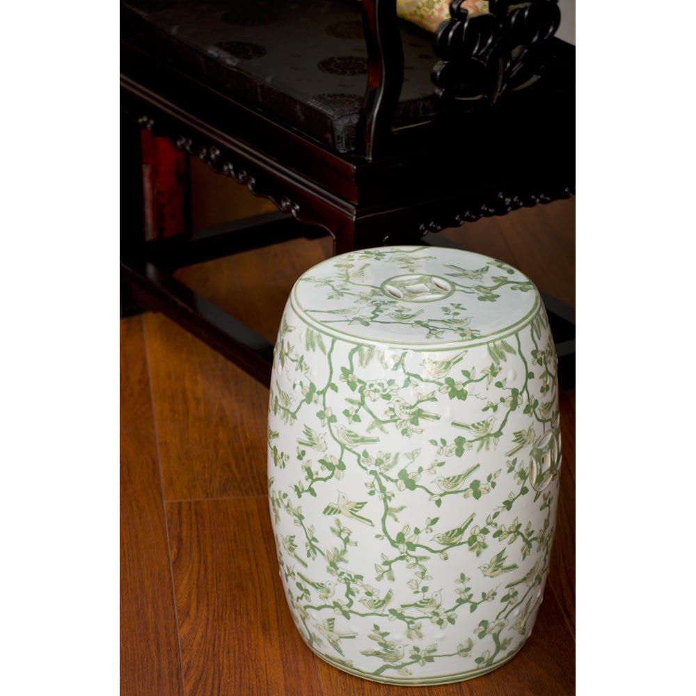 Green & White Porcelain Flower and Bird Motif Chinese Garden Stool