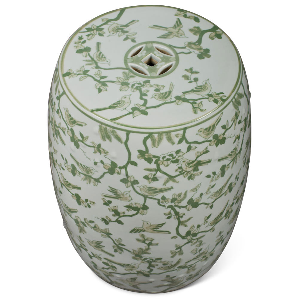 Green & White Porcelain Flower and Bird Motif Chinese Garden Stool