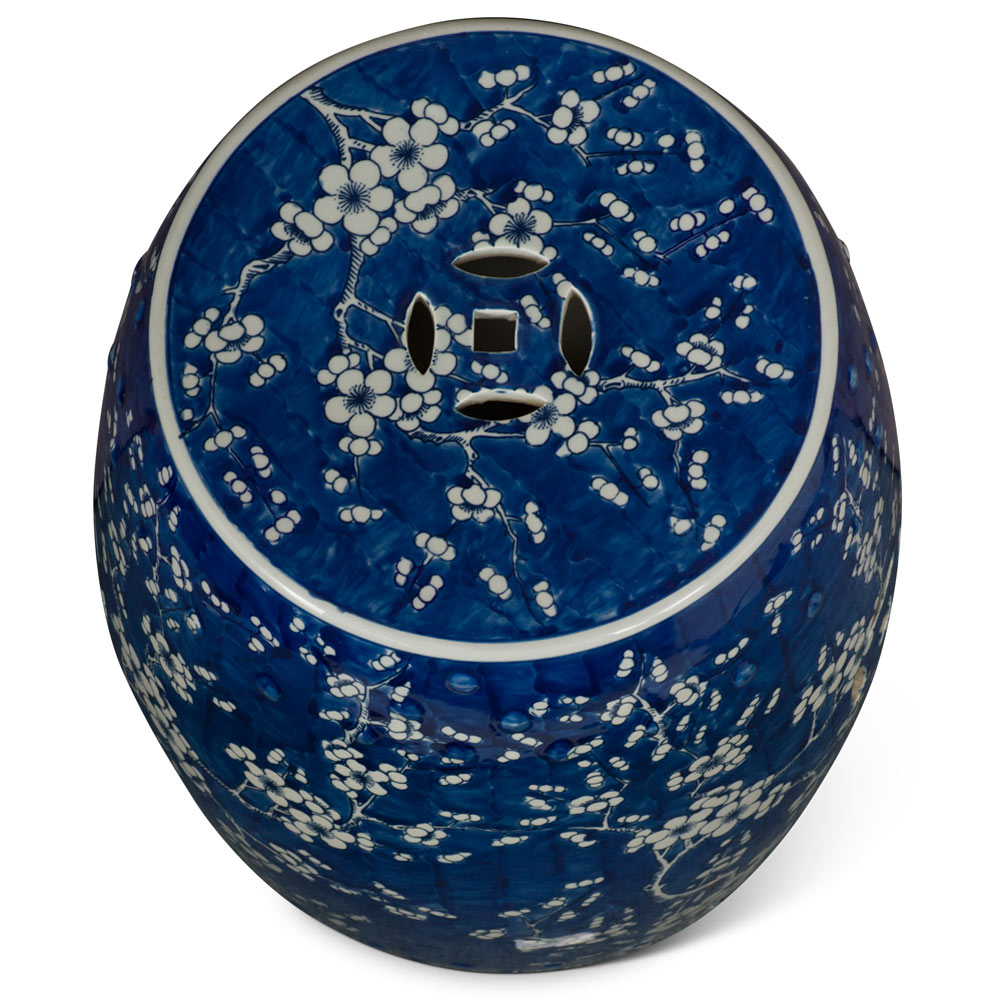 Blue & White Porcelain Cherry Blossom Motif Chinese Garden Stool