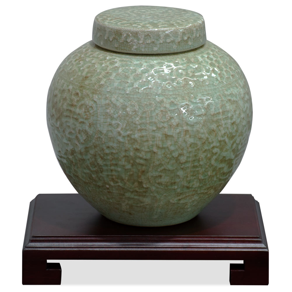 Green Qing Dynasty Crackle Porcelain Chinese Jar