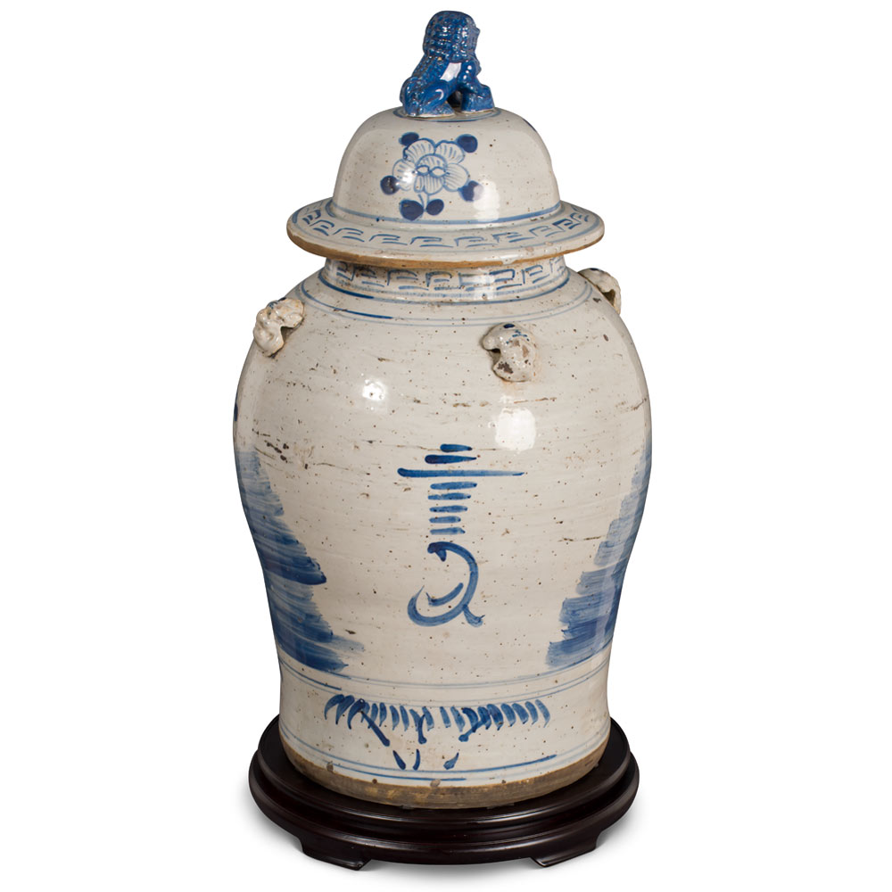 26 Inch Vintage Blue & White Flower Motif Porcelain Chinese Ginger Jar