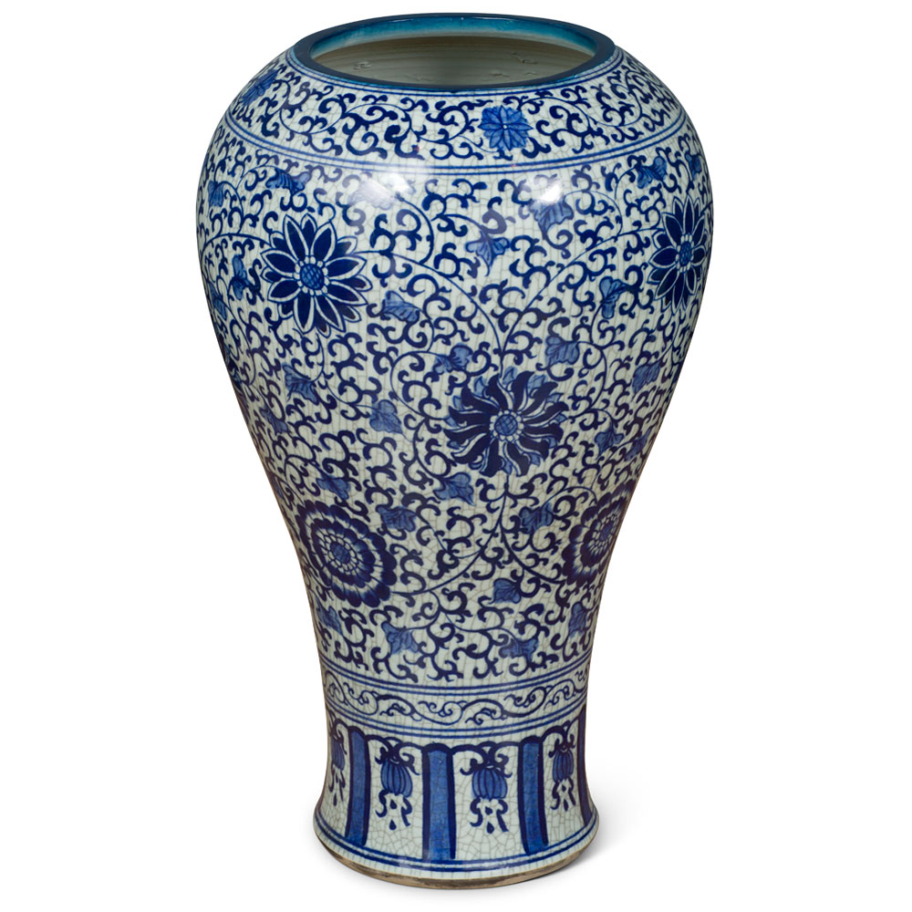 28in Blue and White Chrysanthemum Motif Chinese Vase