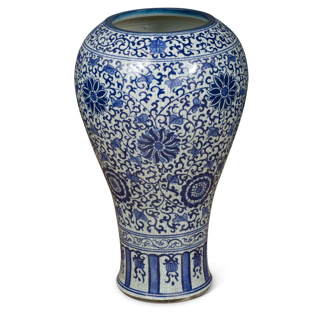 28in Blue and White Chrysanthemum Motif Chinese Vase