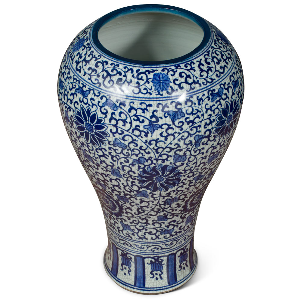 28in Blue and White Chrysanthemum Motif Chinese Vase