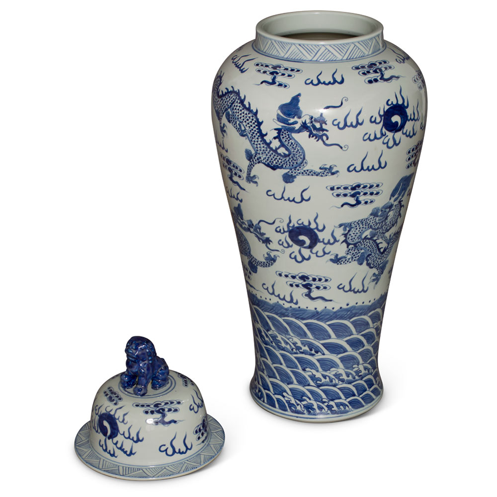 39in Blue and White Porcelain Dragon Motif Ginger Jar