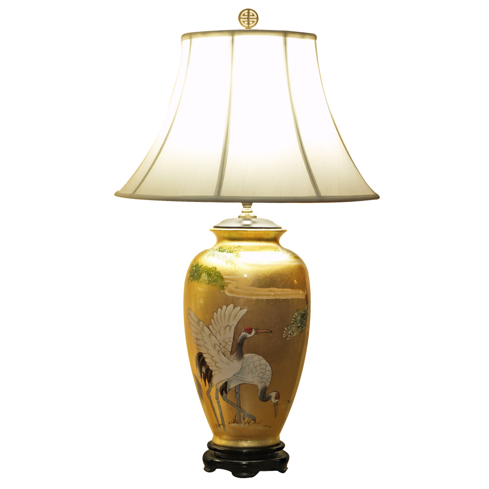 Gold Crane Motif Chinese Lamp