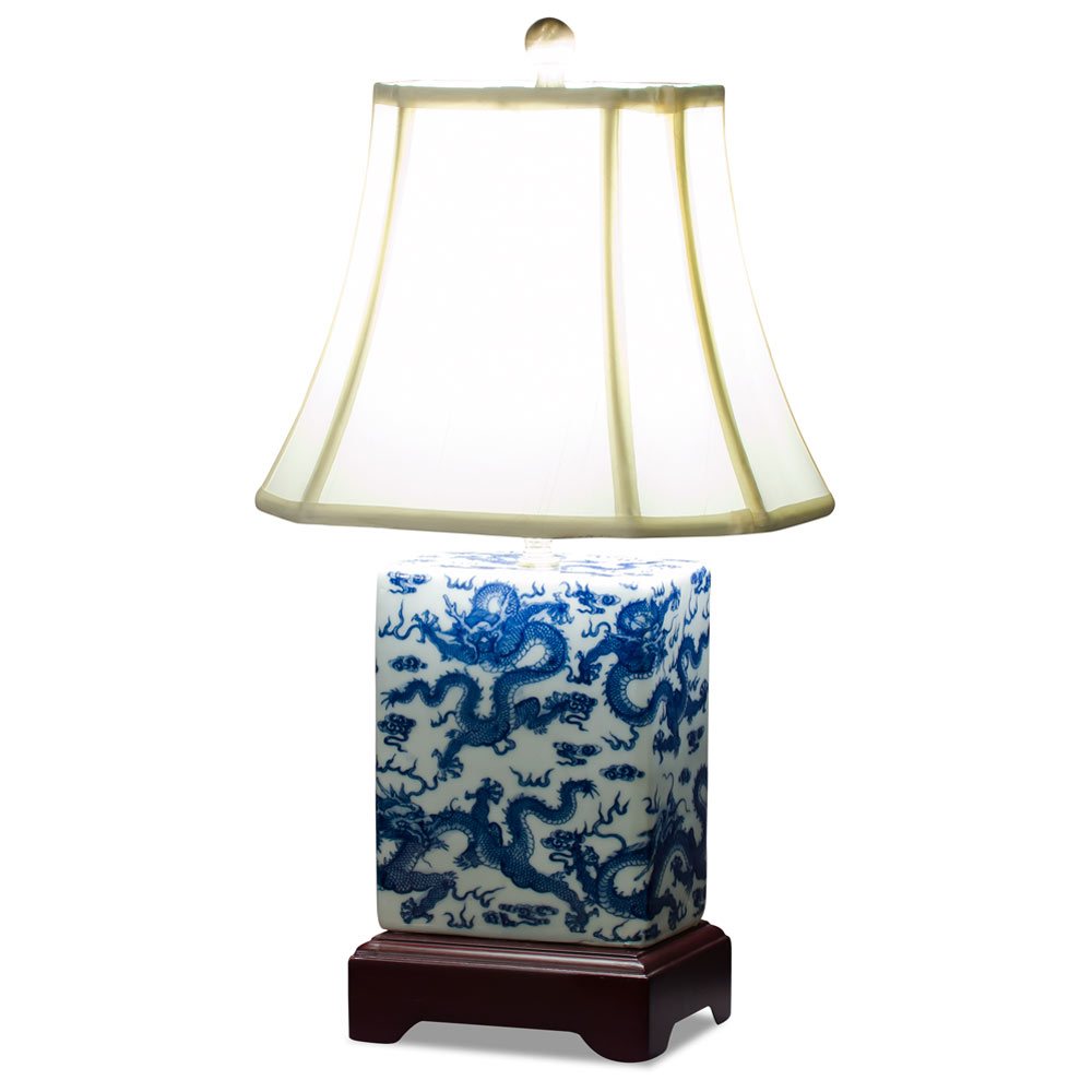 Blue and White Imperial Dragon Motif Asian Porcelain Lamp