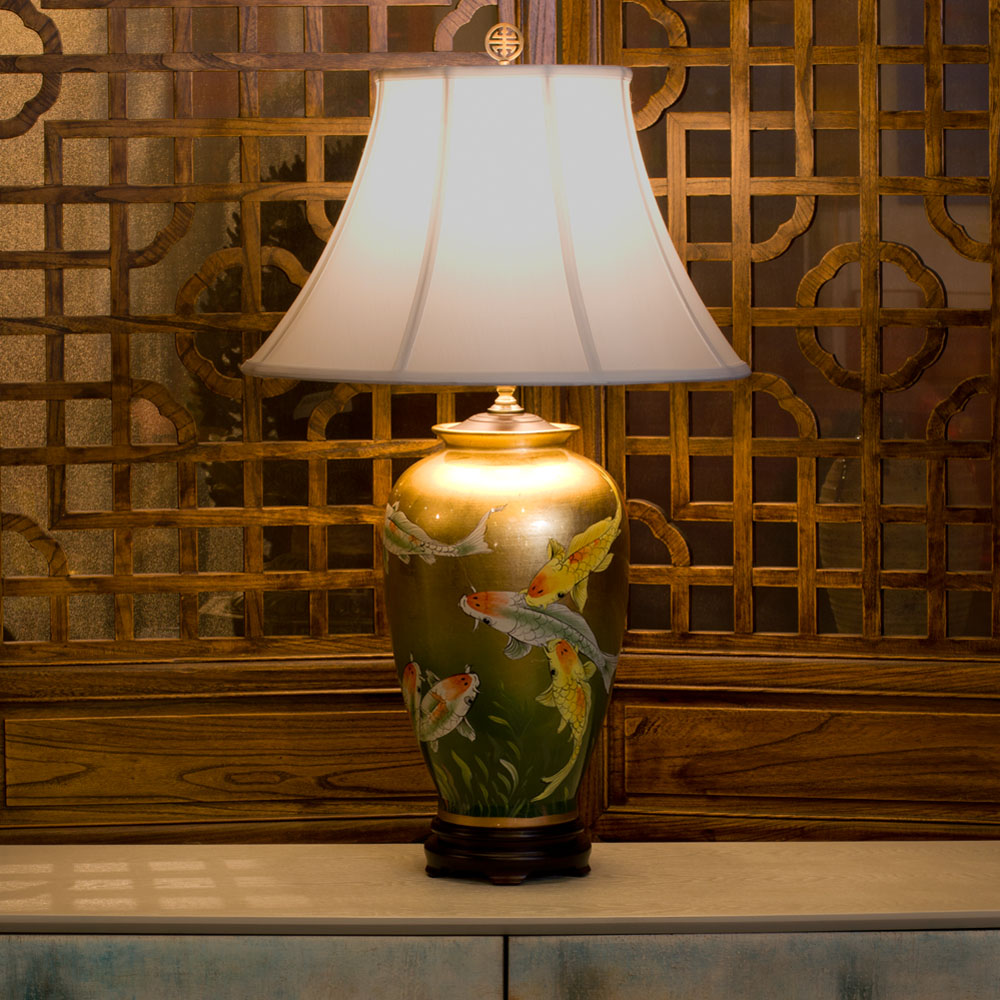 Gold Leaf Prosperity Koi Fish Chinese Ceramic Lamp