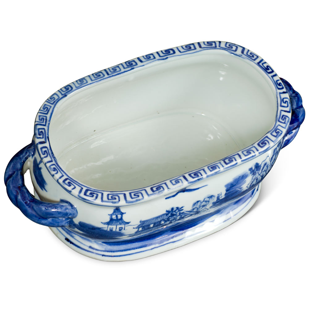 Blue and White Chinoiserie Motif Small Porcelain Footbath Planter