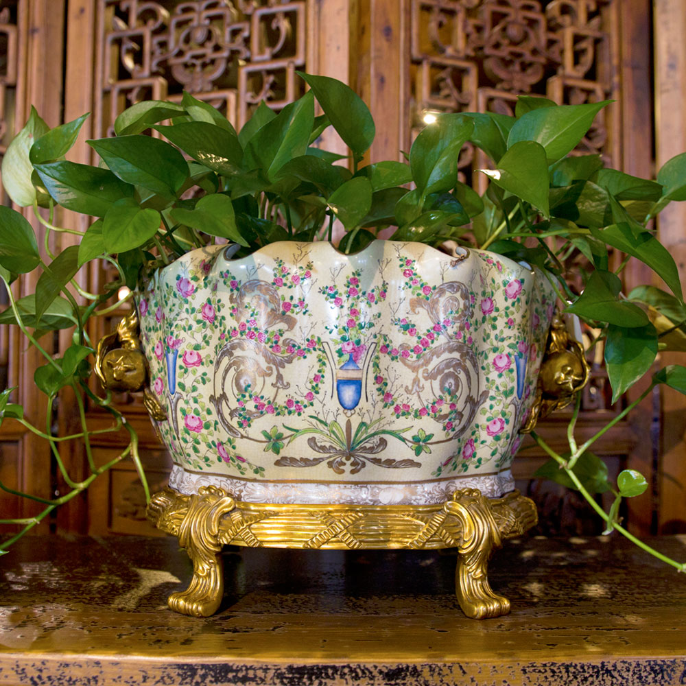 18th Century Ormolu Porcelain Flower Asian Basin