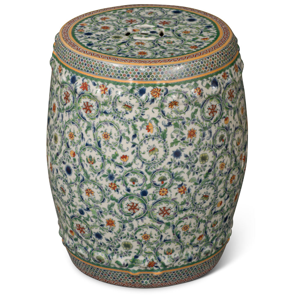 Emerald Vine and Flower Motif Chinese Porcelain Garden Stool