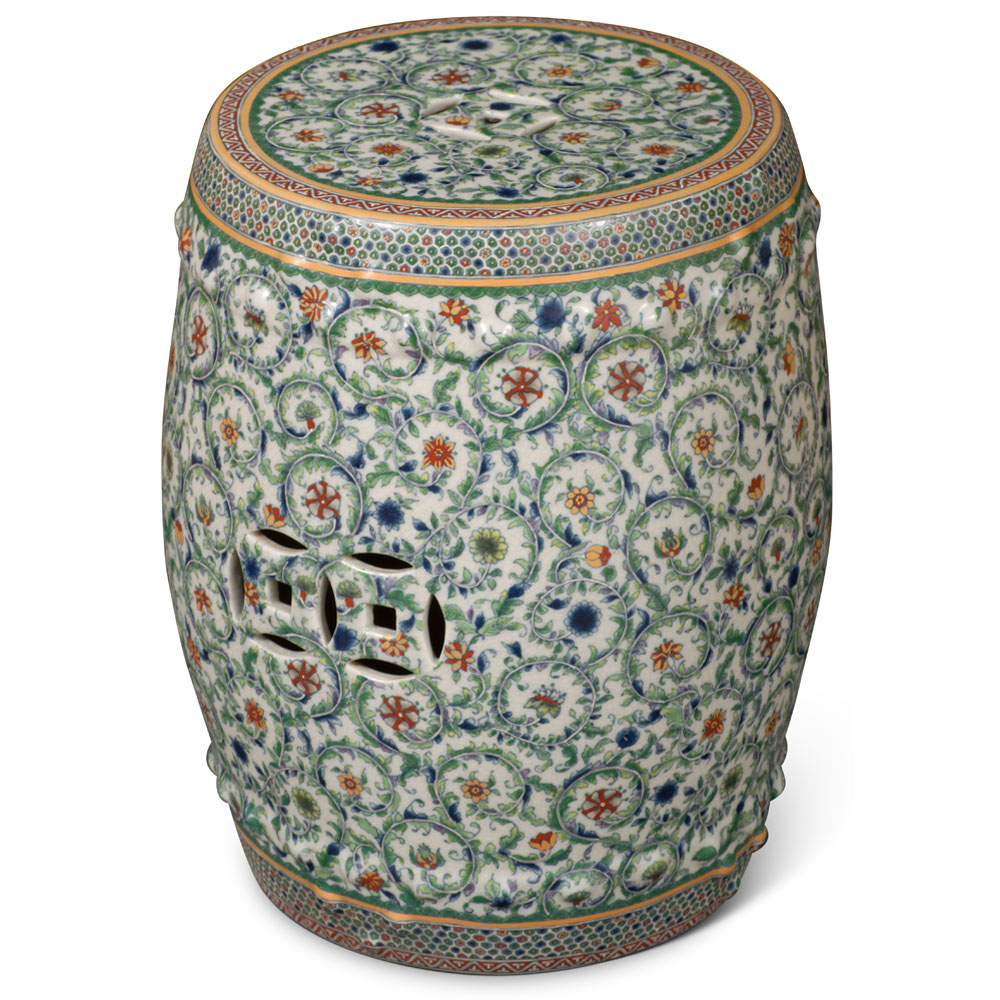 Emerald Vine and Flower Motif Chinese Porcelain Garden Stool